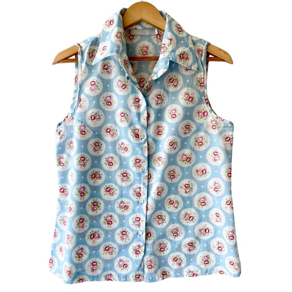 Vintage Victorian Classics Floral Cotton Blouse, Size L - Picture 2 of 7